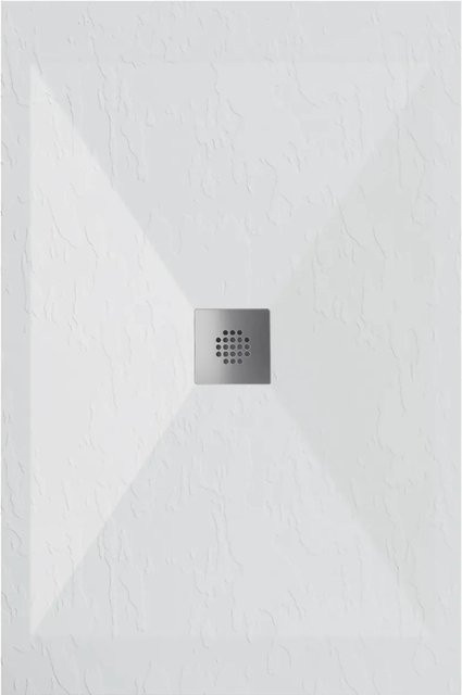 Dexa Mirlo Mineralguss Duschwanne Extra Flach in Weiß mit Ablaufschutz in Chrom, B/B: 80 x 80 cm - Bild 1