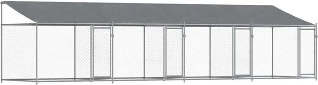 vidaXL Hundezwinger aus verzinktem Stahl mit Dach und Türen, Grau, B x T x H: 8 x 2 x 2 m - Bild 1
