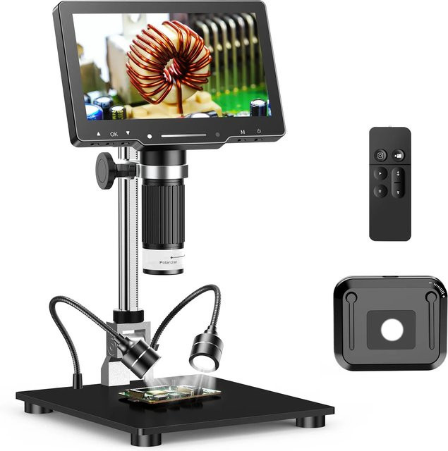 Hayve 4K Digitales Mikroskop mit 7-Zoll-IPS-Bildschirm, 48MP HD HDMI Mikroskop mit 1500X Vergrößerung und PC-Ansicht, Schwarz (LP070) - Bild 1