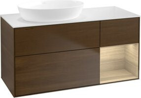 V&B Waschtischunterschrank Finion in Weiß mit Eichenregal B/T/H: 120 x 50,1 x 50,1 cm - Bild 1