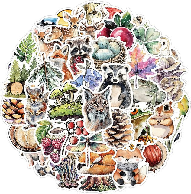 Charile Aquarell Wald Tiere Cartoon Aufkleber, DIY Aufkleber - Bild 1