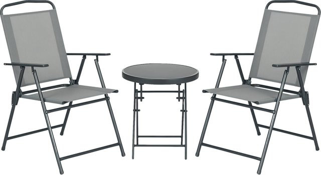 Outsunny Bistro-Set in Hellgrau aus Metall und Glas für Garten und Terrasse, B/H/T: 64 x 93 x 53,5 cm - Bild 1