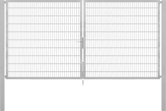Doppeltor Flexo Plus in Silber aus Stahl, B/H: 400 x 200 cm mit Pfosten 100 x 100 cm, feuerverzinkt - Bild 1
