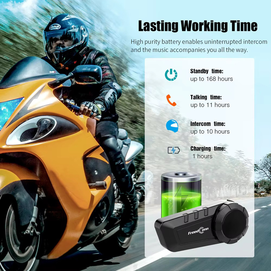 Freedconn Motorrad-Gegensprechanlage Bluetooth Helm-Headset in Schwarz für bis zu 6 Fahrer mit 1000 m Reichweite und wasserdichter Moto-Gruppe - Bild 4