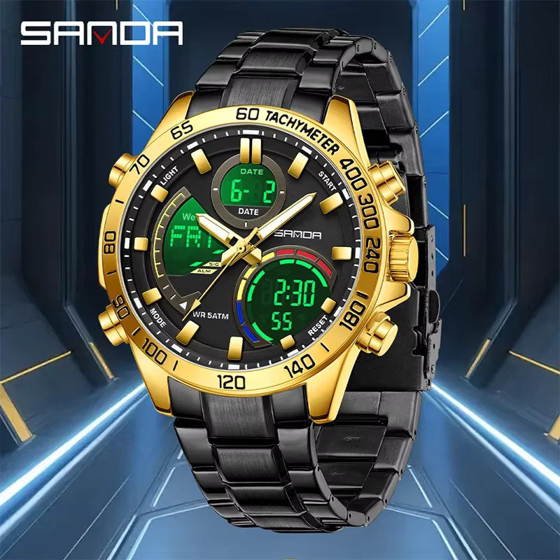 SANDA Armbanduhr Quarz, Edelstahl, Schwarz, Herren - Bild 3