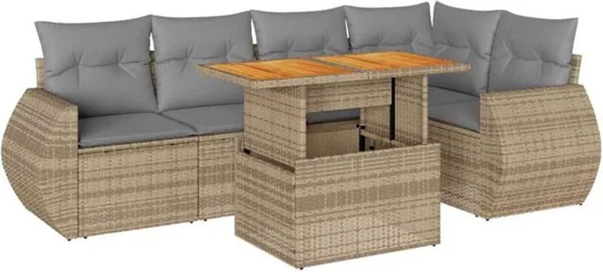 6-teilige Garten-Sofagarnitur aus Polyrattan mit Kissen in Beige von vidaxl - Bild 1