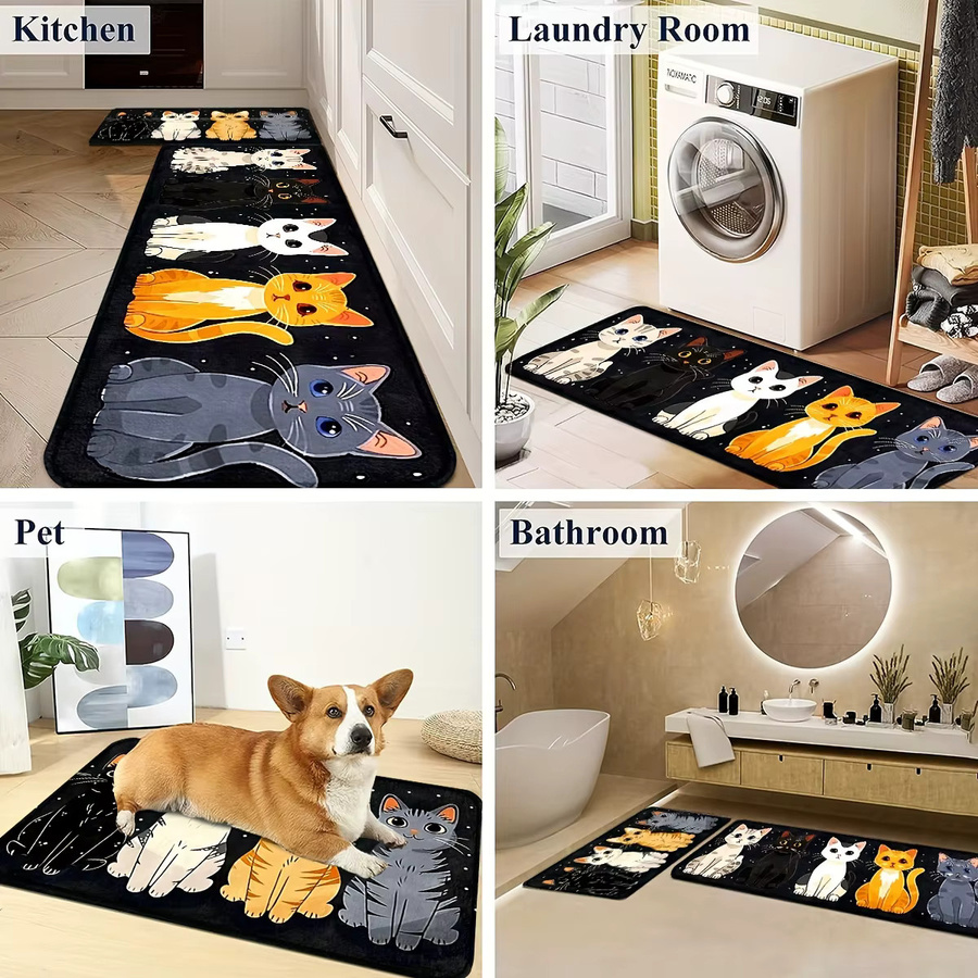 VIKAMA Küchenmatte mit Cartoon-Katzen-Motiv, rutschfester Läufer in Mehrfarbig für Kinderzimmer und Wohnzimmer - Bild 5