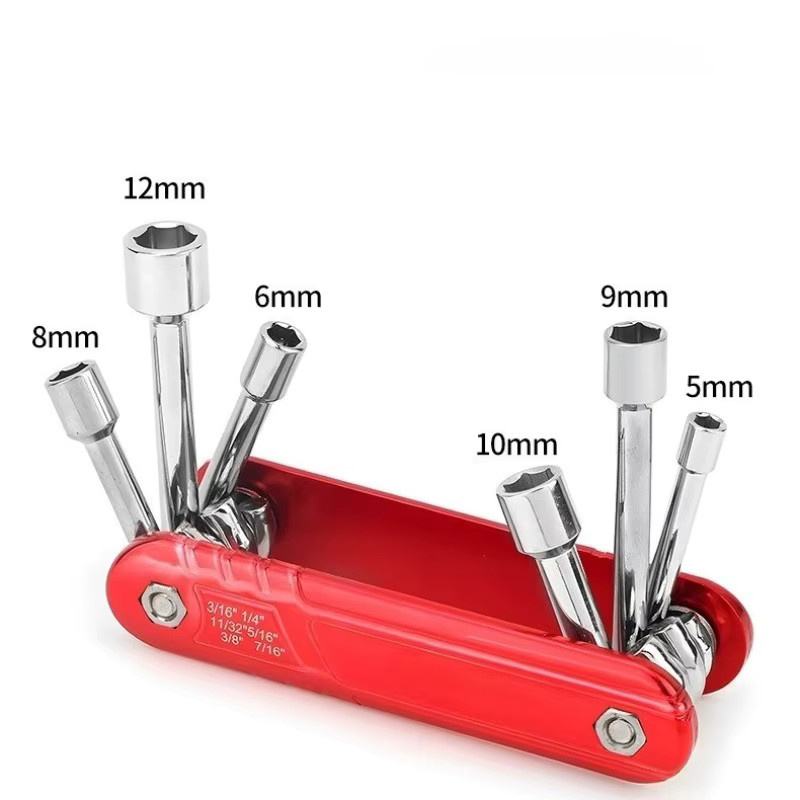 JUSTINLAU 6-in-1 Klappmutter-Schraubendreher-Set mit Stahlschaft und tragbarem Griff für metrische und imperiale Sechskantmuttern - Bild 4