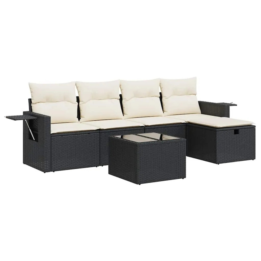 vidaXL 6-teilige Garten-Sofagarnitur in L-Form aus Poly Rattan und Metall mit Kissen in Schwarz - Bild 2