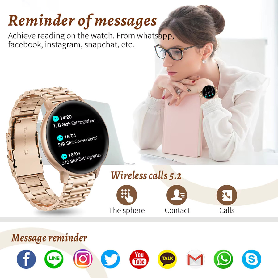 LIGE Smartwatch für Damen mit Bluetooth-Anruffunktion, Fitness-Tracker und anpassbarem Zifferblatt, kompatibel mit Android und iOS, Schwarz/Gold - Bild 4