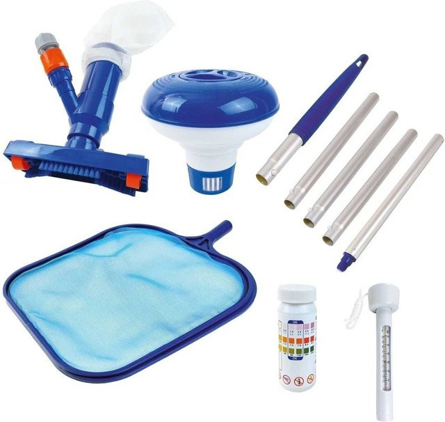 Happy People Wehncke Poolpflegeset 77538 in Blau, 5-teilig mit Kescher, Sauger, Thermometer und Zubehör - Bild 1