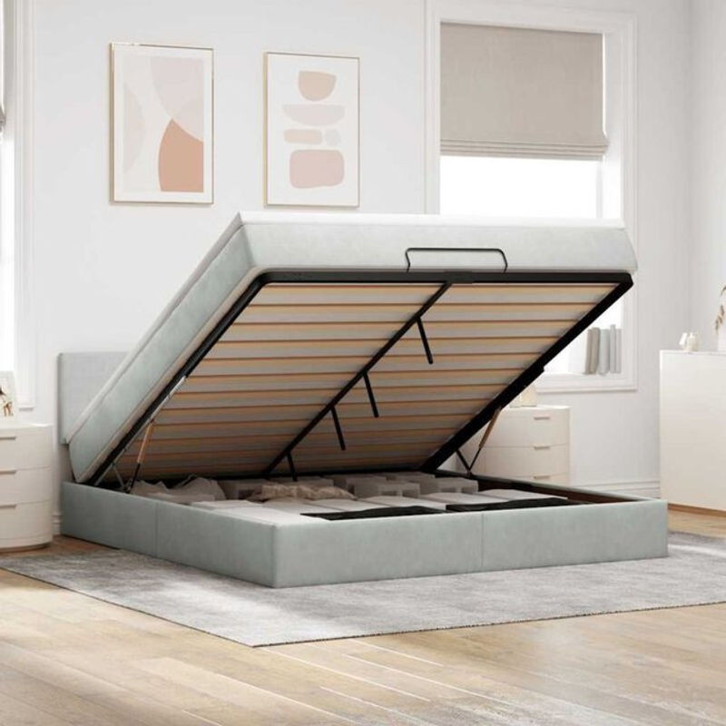 Vidaxl Ottoman Polsterbett mit Matratze und LED in Hellgrau aus Samt B/T/H: 180 x 200 x 88 cm - Bild 1