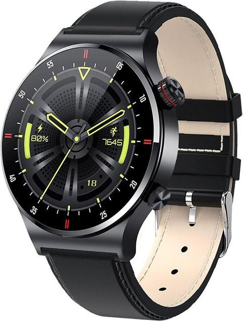 LIGE Smartwatch, Bluetooth, Lederarmband, Schwarz, Herren - Bild 1