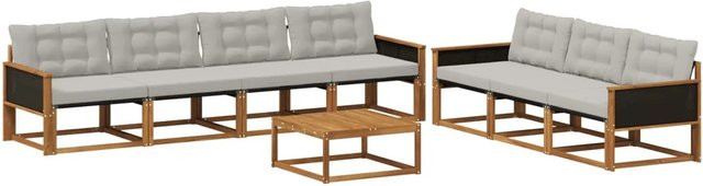 vidaXL Outdoor-Sofagarnitur aus Akazienholz mit Textilene und Kissen, 8-teiliges Set, Natur und Hellgrau - Bild 1