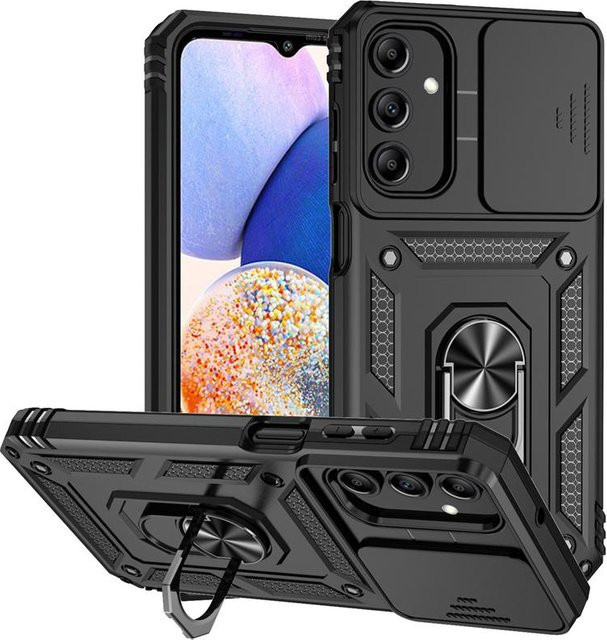 Stoßfeste Armor Schutzhülle mit Schiebe-Kameraobjektiv-Abdeckung für Samsung Galaxy A-Serie in Schwarz - Bild 1