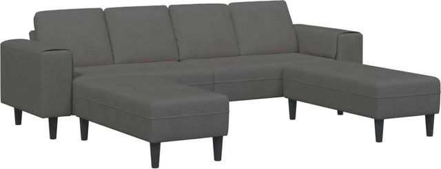 vidaXL Sofa in U-Form mit Kissen aus Cordstoff in Dunkelgrau, B/T/H: 250 x 188 x 76 cm - Bild 1