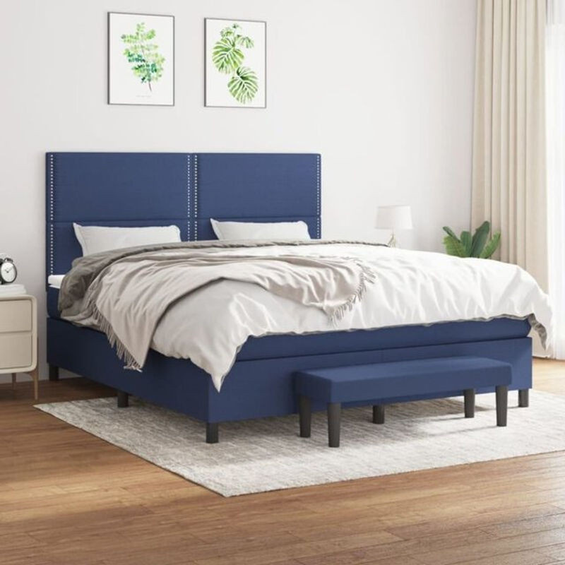 Vidaxl Boxspringbett mit Matratze in Blau aus Stoff, B/T/H: 180 x 200 x 118 cm - Bild 1