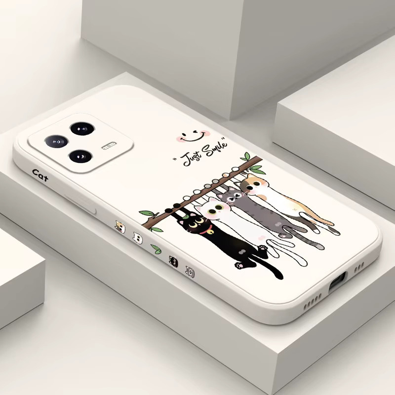 Hängende Katzen-Handyhülle aus Flüssigsilikon für Xiaomi Mi 11 12 13 14 15 Pro Max Lite in Weiß - Bild 1