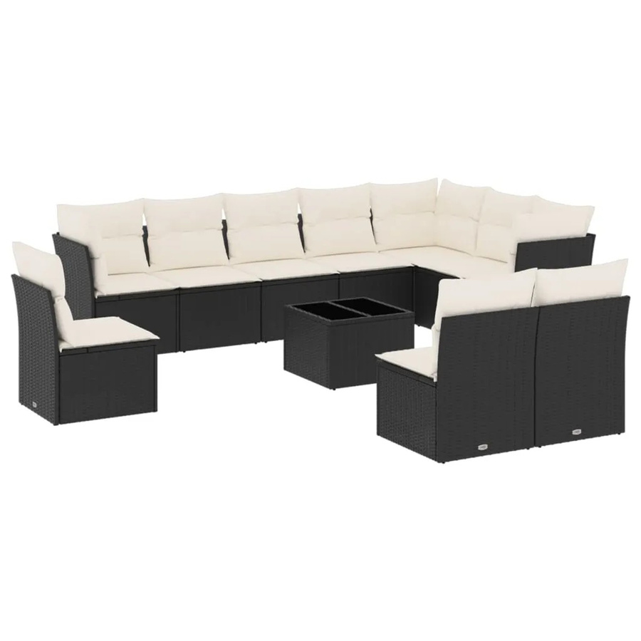 vidaXL 11-teilige Garten-Sofagarnitur aus Poly-Rattan in Schwarz mit Kissen und Stauraum - Bild 2