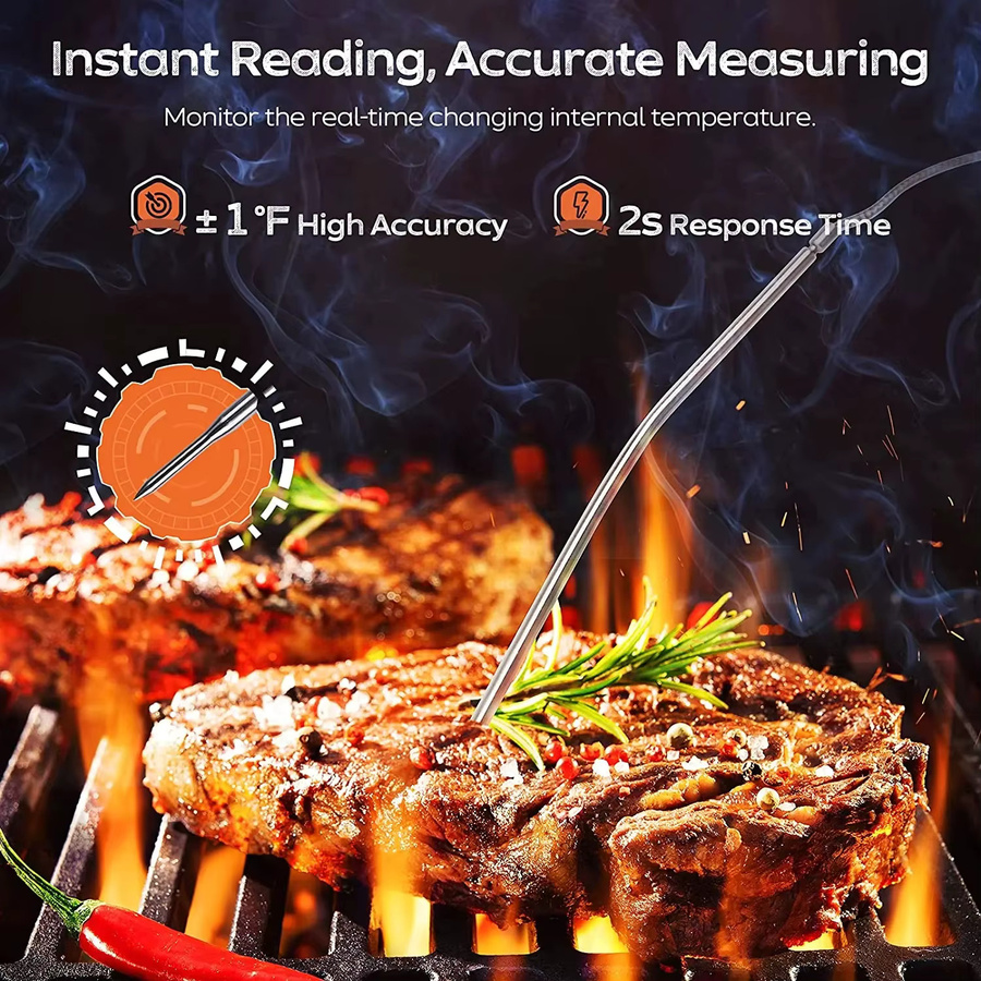 HOMEFISH Digitales Fleisch-Küchenthermometer aus Edelstahl in Silber mit Digitalanzeige, wasserdicht für Ofen, Kochen und Grillen - Bild 2