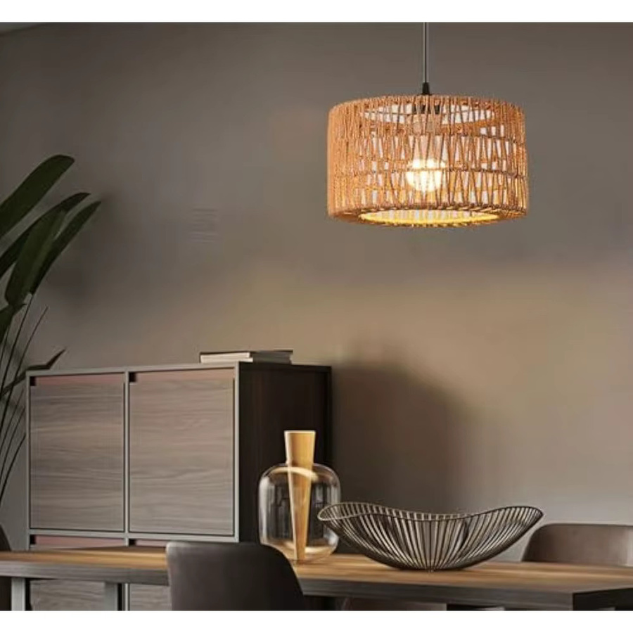 JOYINLED Moderner Rattan-Kronleuchter in Braun, Geflochtene Pendelleuchte für Wohnzimmer, Küche und Esszimmer, E27, Durchmesser: 31 cm - Bild 3