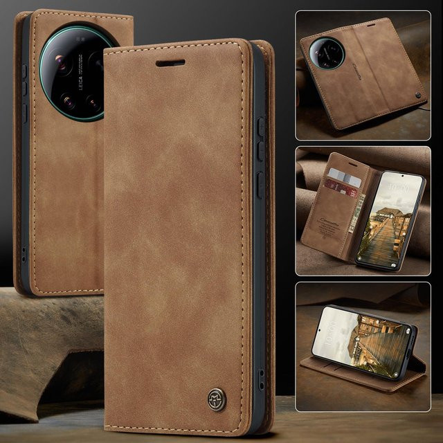 CaseMe Luxuriöse Retro Magnetische Flip Handyhülle aus PU Leder für Xiaomi 17 und Xiaomi 17 Ultra in Braun - Bild 1
