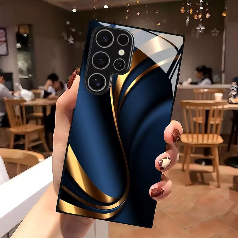 Mairuige Glas-Handyhülle mit Goldband und dunkelblauem Musterdesign für Samsung Galaxy S25, S24, S24 Plus, A36, A55 und A54 - Bild 3