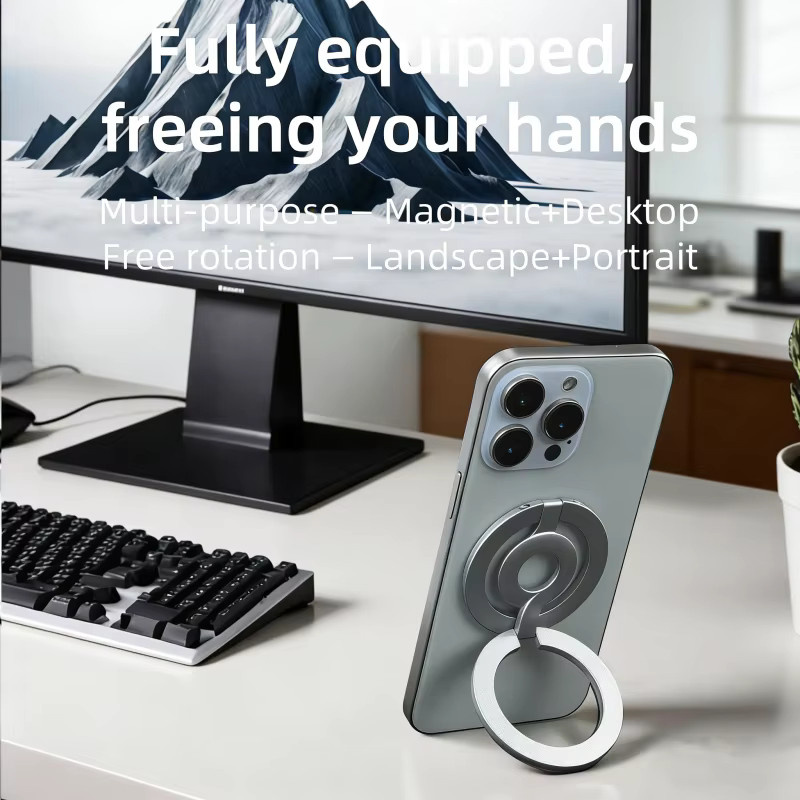 WSSHE MagSafe Magnetischer Handyring-Halter und Klappbarer Handy-Ständer in Schwarz und Silber - Bild 4