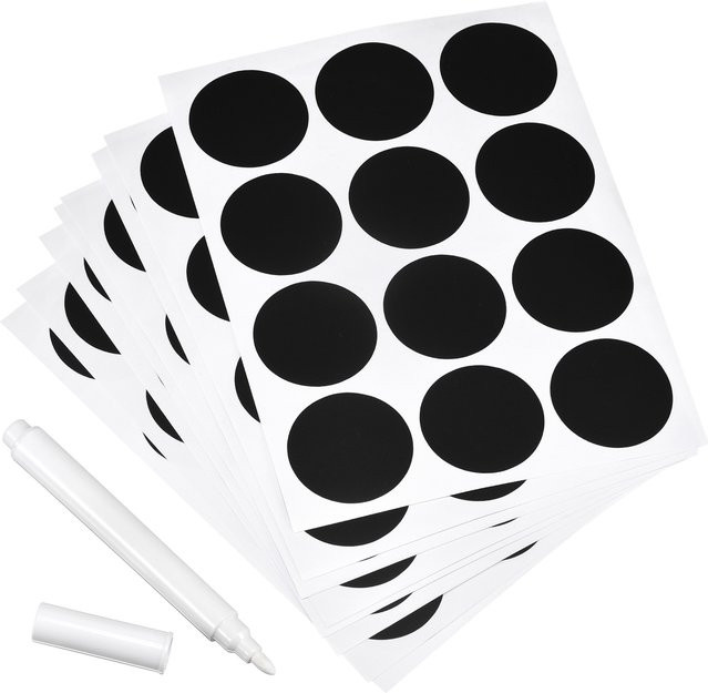 12 Blatt Tafel Etiketten Aufkleber in Schwarz für Einmachgläser und Küche, 12 Etiketten pro Blatt, Durchmesser: 38 mm - Bild 1
