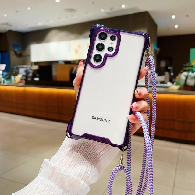Stoßfeste Crossbody Handyhülle mit Trageband für Samsung Galaxy S25 Ultra A55 A35 A15 A56 A36 A26 A16 in Transparent Weiß - Bild 1