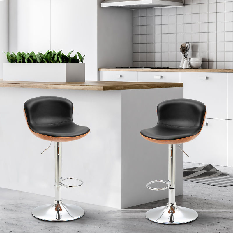 HOMCOM Barhocker 2er-Set in Schwarz mit Kunstleder, höhenverstellbar und drehbar mit Fußstütze und Rückenlehne, B/T/H: 46 x 53,5 x 85-106 cm - Bild 2