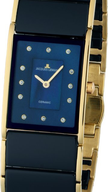 Jacques Lemans Damenuhr, Keramik, Quarz, Edelstahl, Blau, 24 x 28 mm - Bild 1