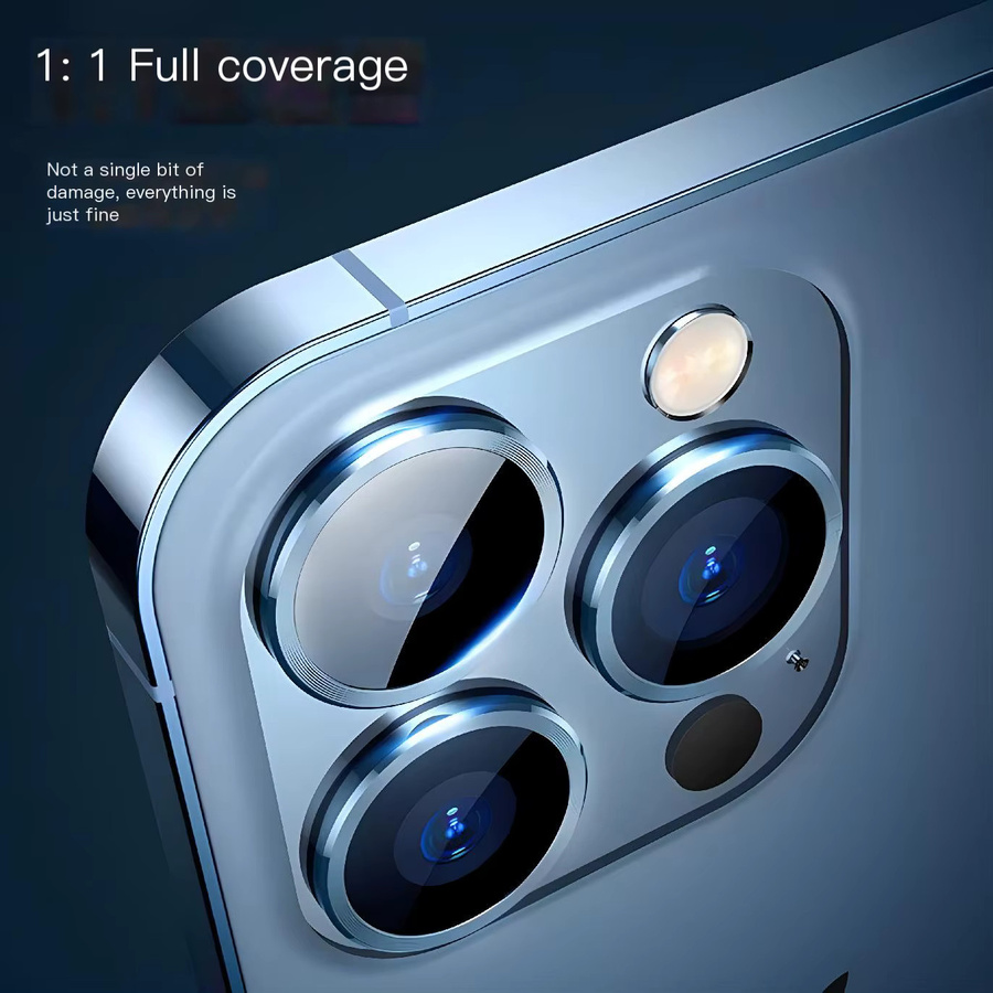 Aruiser Kameraschutz Metallring mit gehärtetem Glas für iPhone 13 Pro Max, iPhone 14 Pro, iPhone 15 Pro Plus in Blau - Bild 4