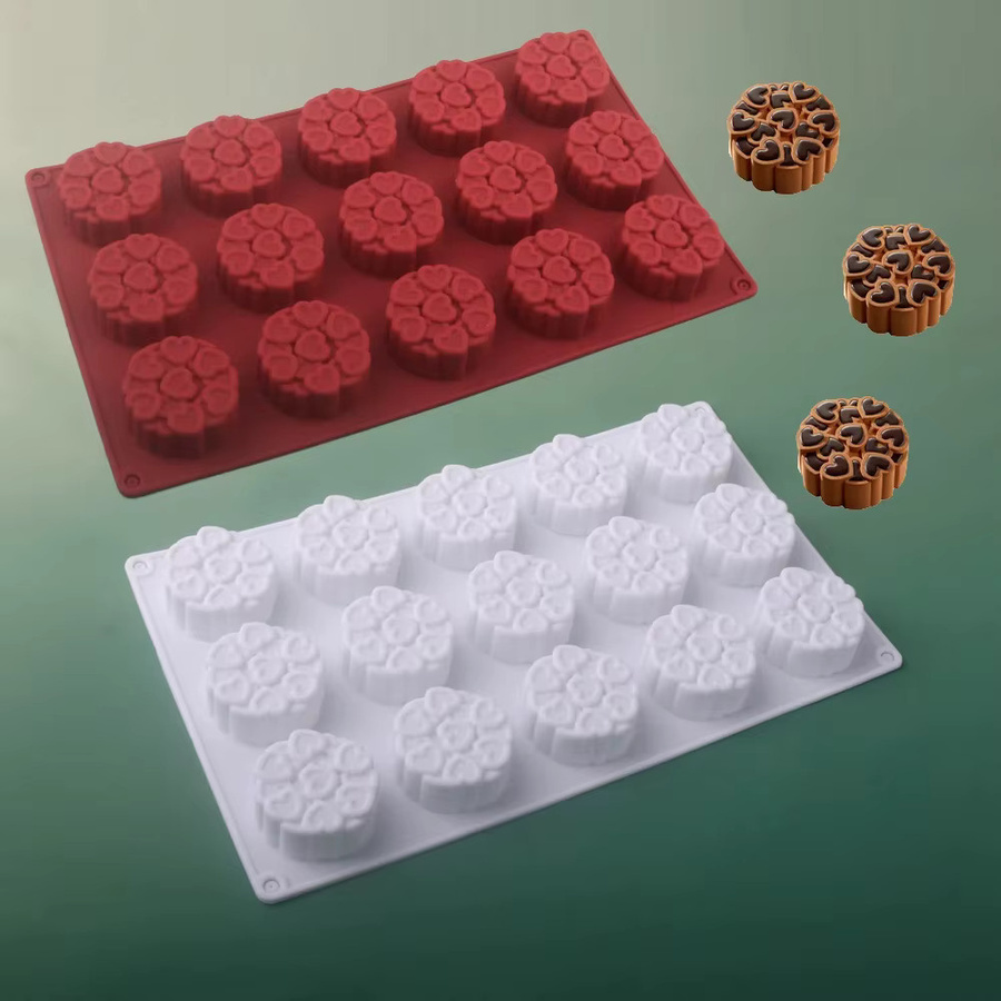 SHENHONG Silikon Backform mit 15 Herz-Zellen für Mousse, Schokolade und Kuchen zum Dekorieren - Bild 3