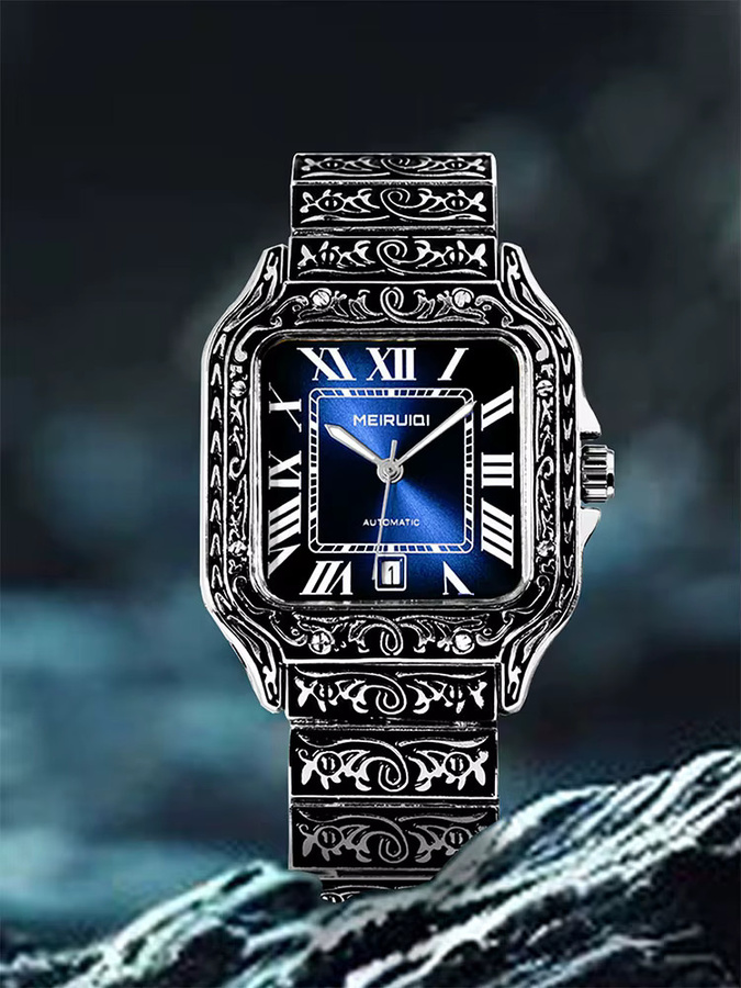 MEIRUIQI Armbanduhr Automatik, Edelstahl, Eckig, Schwarz, Herren - Bild 5