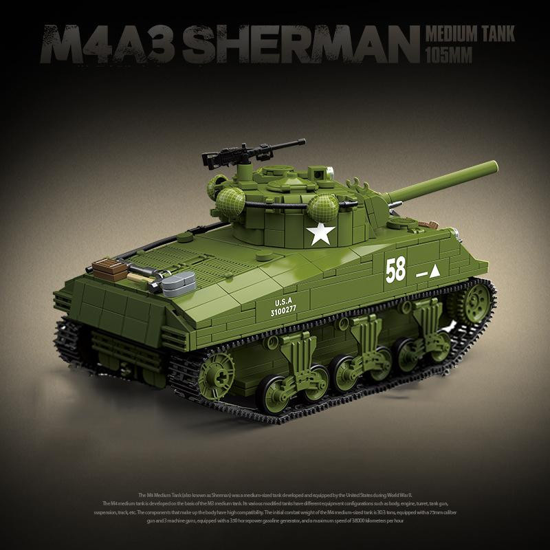 Zealous Sole M3A1 Stuart M4A3 Sherman Mittlerer Panzer, Bausteine, ab 6 Jahren - Bild 2