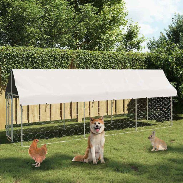 vidaXL Outdoor-Hundezwinger aus verzinktem Stahl mit Dach in Grau, B/T/H: 400 x 100 x 150 cm - Bild 2