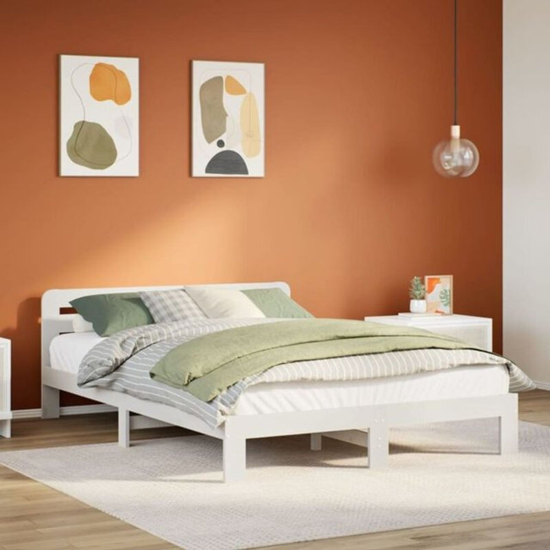 Massivholzbett aus Kiefernholz von Vidaxl in Weiß, B/T/H: 160 x 200 cm (ohne Matratze) - Bild 1