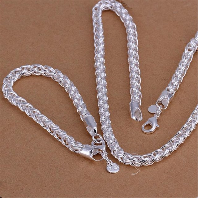 Wucifang Jewelry Schmuck-Set, 925 Silber, 6mm verdrehte Kreis Armband Halskette, Unisex - Bild 1