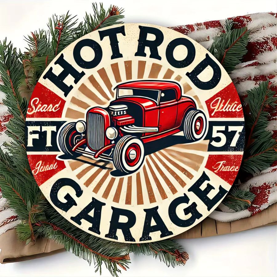 Vintage Hot Rod Garage Schild von Potdemiel aus Eisenfolie, Wandkunst für dein Zuhause, B/H: 20,3 x 20,3 cm - Bild 5