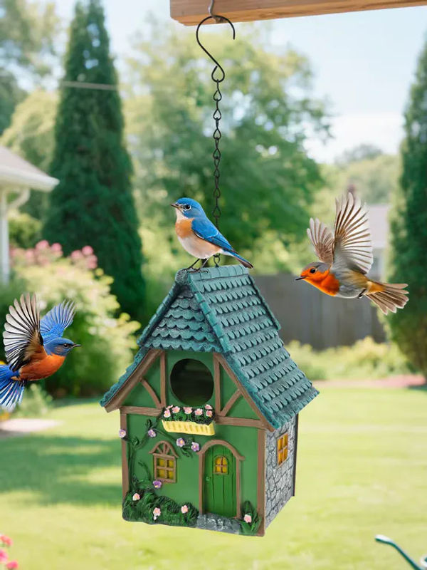 Willstar Hängendes Vogelhaus aus Kunstharz in Bunt mit floralem Design als Unterschlupf für Kleinvögel - Bild 7