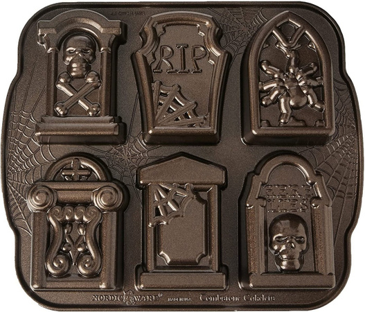 Nordic Ware Backform Tombstone Cakelet Pan aus Aluminium in Braun für Halloween-Grabstein-Formen