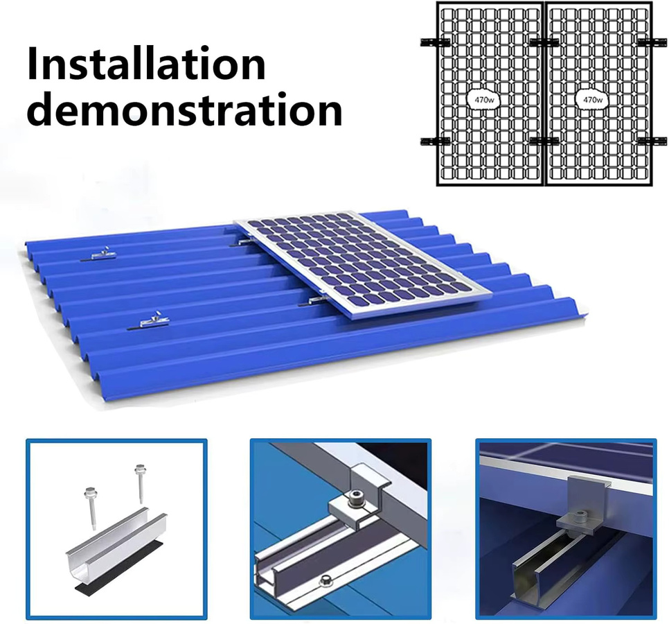 CP-SETUNO Solarmodul-Halterungsset aus Aluminium mit Endklemmen für Flachdach-PV-Montageschienen, 10 Stück, Silber - Bild 2