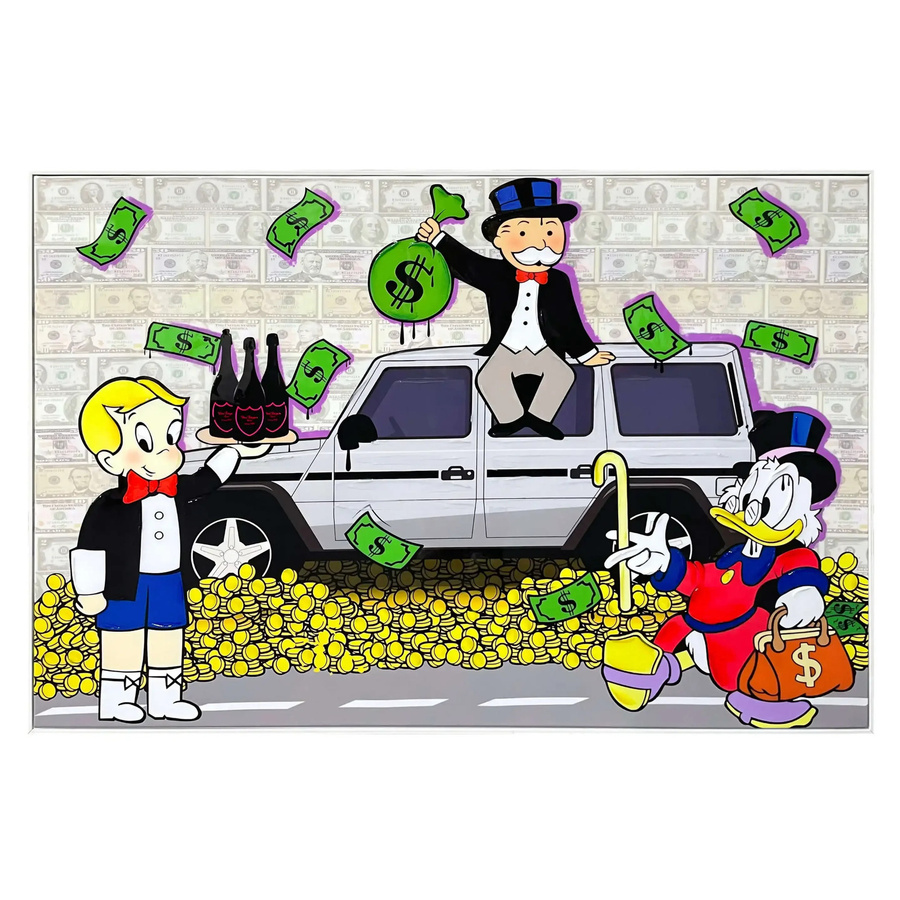 Mansion atmosphere Pop-Art & Street-Art Gemälde Wagon of Money handgemalte Leinwand mit Epoxidschicht, Multicolor, Breite: 120 cm, Höhe: 80 cm - Bild 1