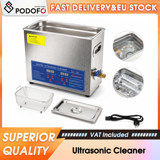 Podofo Digitaler Ultraschallreiniger mit Heizfunktion, 6 l, 180 W, Edelstahl, Silber - Bild 1