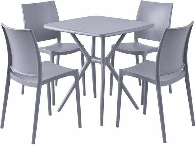 DELUKE Gartenmöbel-Set GRETA Bistroset aus Kunststoff in Grau mit Tisch und 4 Stühlen, B/T/H: 156 x 156 x 81 cm - Bild 1