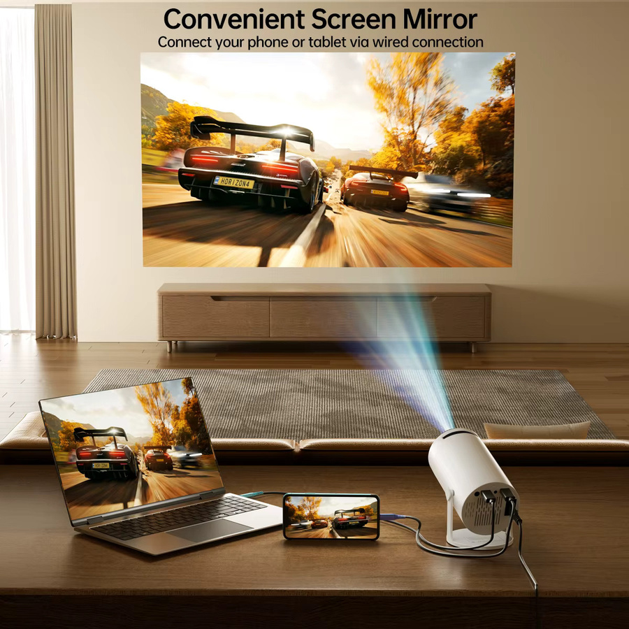MAOHUTER Mini-Projektor mit WLAN und Bluetooth, Full HD tragbarer Heimkino-Projektor mit 200 ANSI Lumen und 210 Grad drehbarem Ständer, Weiß - Bild 5