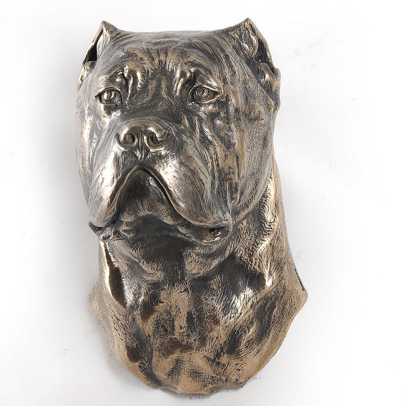 Art-Dog Cane Corso Hundestatue als hängende Büste aus Kunstharz und Metall in Braun - Bild 2