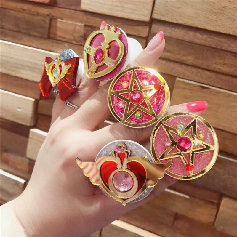 Anime Sailor Moon Scepter Finger Ring Holder Grip Tok mit erweitertem Ständer für iPhone Samsung Xiaomi, Multicolour - Bild 2