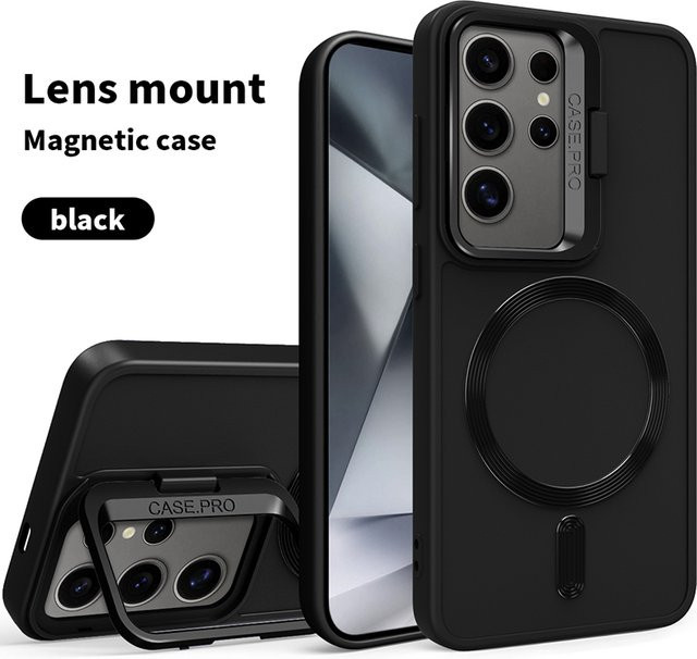 MagSafe Magnetische Stoßfeste Handyhülle für Samsung Galaxy S24 Ultra und S23 Ultra Plus mit Objektivhalter in Schwarz - Bild 1
